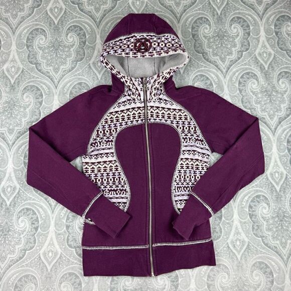 Lululemon Womens Special Edition Fair Isle Knit Plum Sweater Scuba Hoodie - Picture 1 of 4
